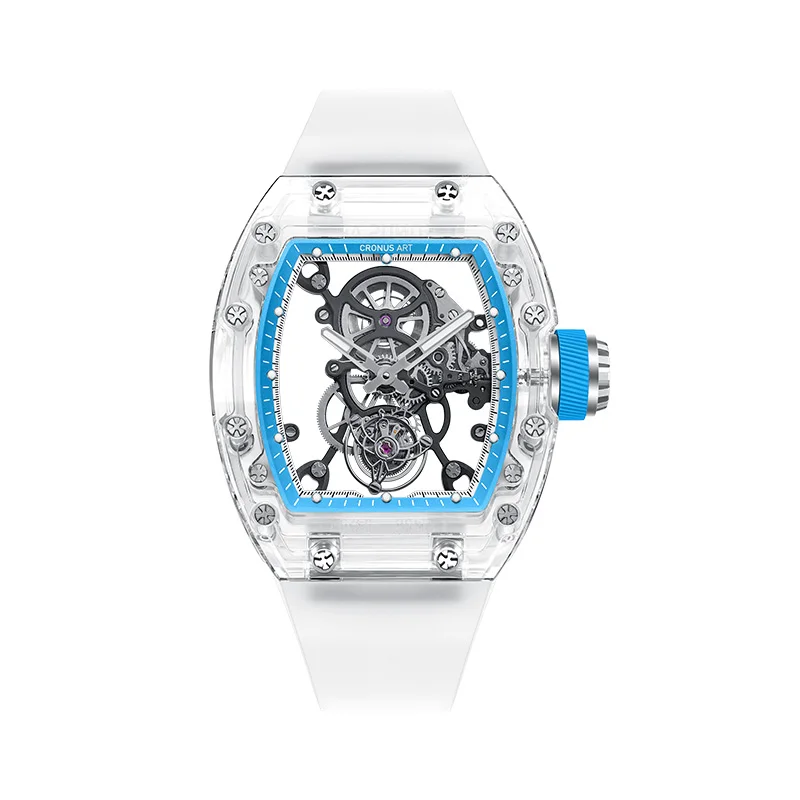 CRONUSART Orologio da uomo Tourbillon Orologio da polso meccanico automatico tonneau di lusso Cassa in zaffiro Luminoso cinturino in gomma fluorurata Scheletro