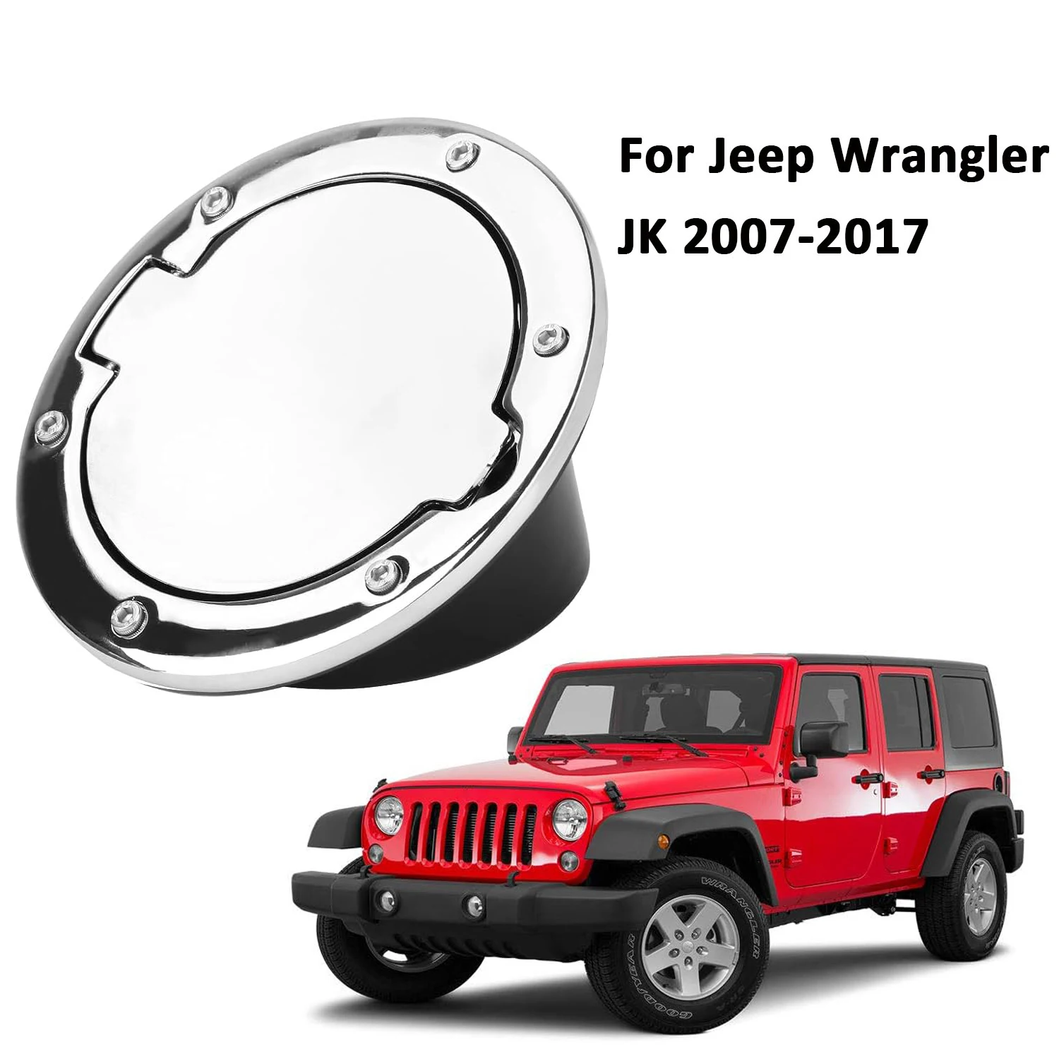 

Silvery Gas Cover Cap Chrome Car Fuel Filler Door Cap For Jeep Wrangler JK 2007-2017