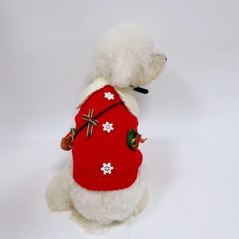 Cute Woven Pet Sweater Christmas Gift Cross Straddle Bag Puppy Kitty Bears Red Puppy CLothing Winter Warm Sweater Puppy Clothes