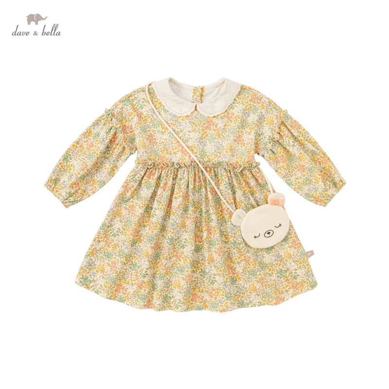 

Dave Bella Girl Dress Kids Lapel Collar Floral Printing Cotton Sweet Princess Party Clothes With Coin Purse DB3222641