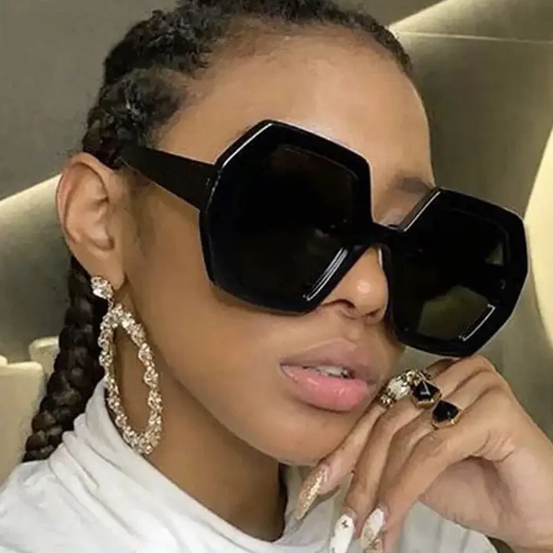 Übergroße polygon gelbe Damen Ssun glasses Mode Vintage große quadratische Sonnenbrille weibliche Luxusmarke Punk Brillen schirme – Detail 1