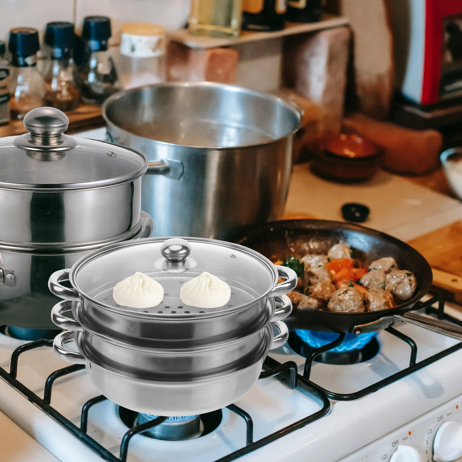 

Stainless Steel Steamer Pot 28 Cm Three Layer Multi Function Cookware Gifts Steam Fast Even Heat Food Grade Safe Easy Clean