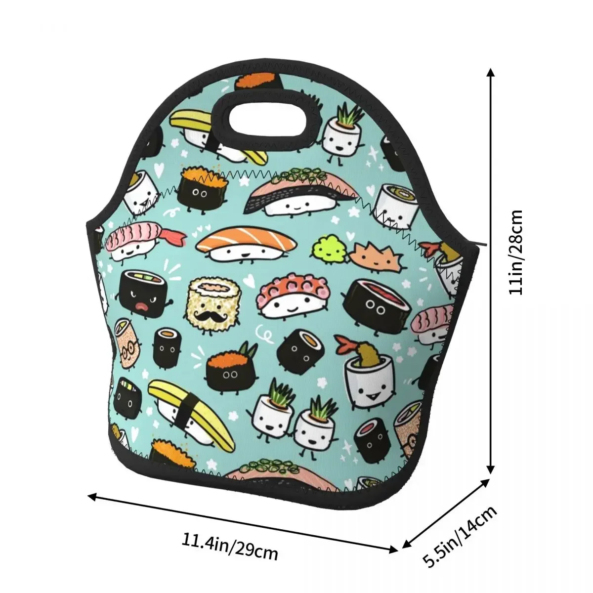 Neoprene Cartoon Japanese Food Sushi Pattern Insulated Lunch Bags for School Office Picnic Cooler Thermal Lunch Box Women