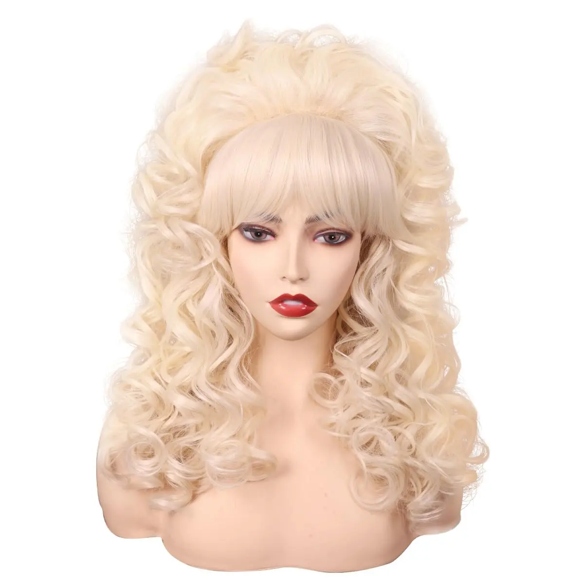 Blonde Long Curly Wig with Bangs Vintage Costume Wig for Women 70s Rocker Halloween Costume DollyParton Wigs