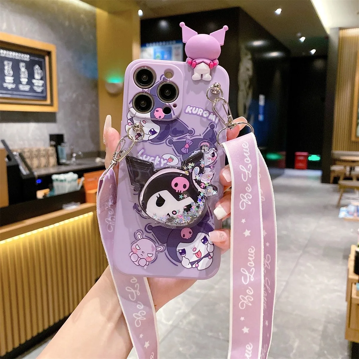 3D Kawaii My Melody Kuromi with Lanyard Phone Case for IPhone 15 14 13 12 11 Pro Max Mini X XR XS MAX Back Cover Y2k Girl Gift