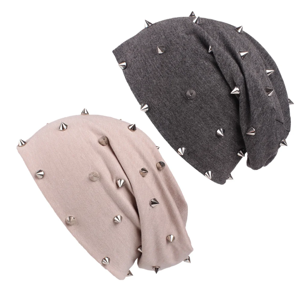

2 Pcs Heap Hat Studded Woman Beanie Winter for Women Spike Beanies Hats and Cap Unisex