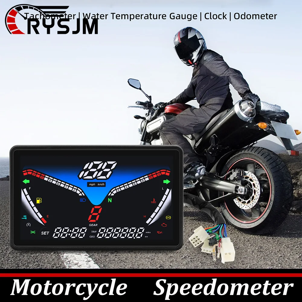 SS 12V LED Digital Motorcycle 5in Instrument Speedometer RPM Dashboard With Fuel Level Gauge Water Temp Meter Tachometer Gauge