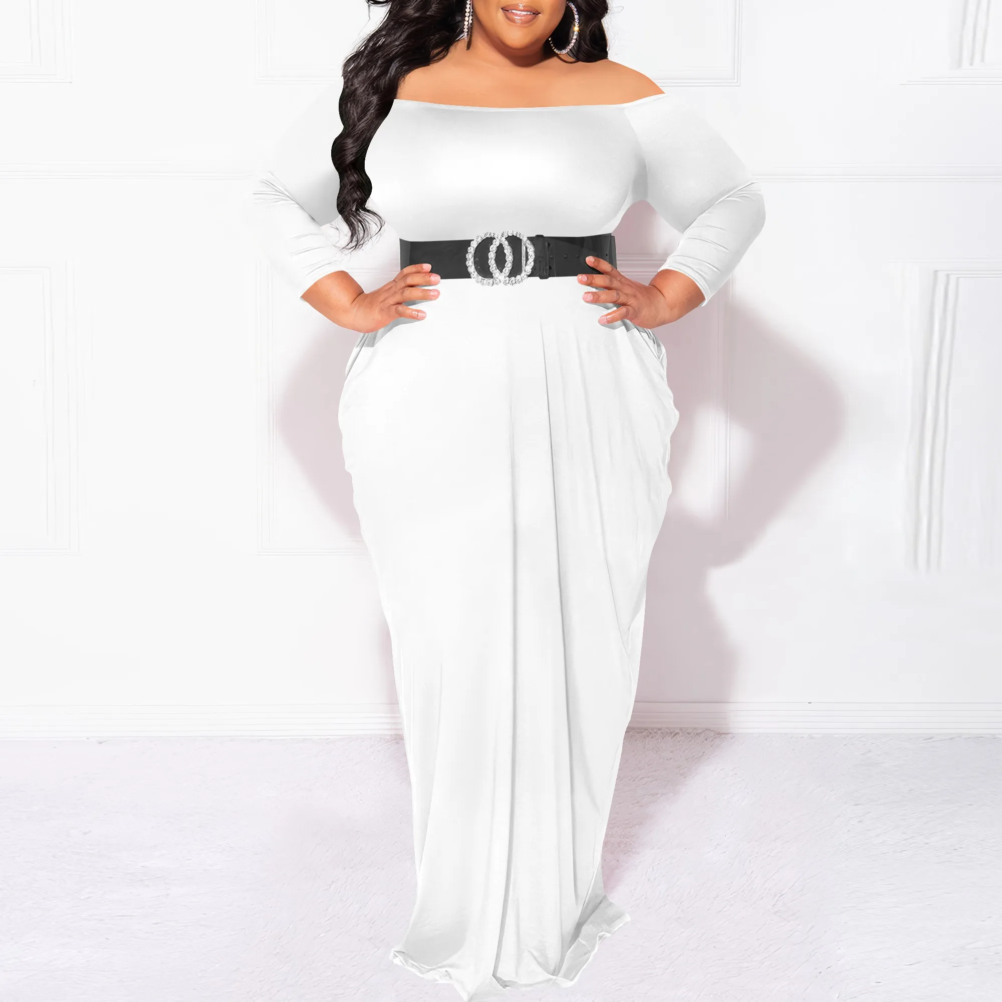 

Plus Size Dresses for Curvy Women Sexy Off Shoulder Fall Dress Solid Club Party Cocktail Fishtail Maxi Dress