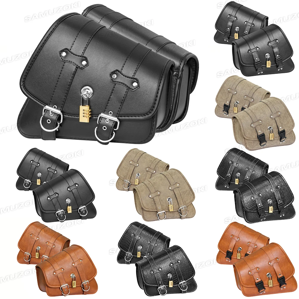 

Motorcycle PU Leather Side Saddle Bags Fit for Harley Sportster XL 883 1200 Chopper Cruiser Cafe Racer Softail Bobber