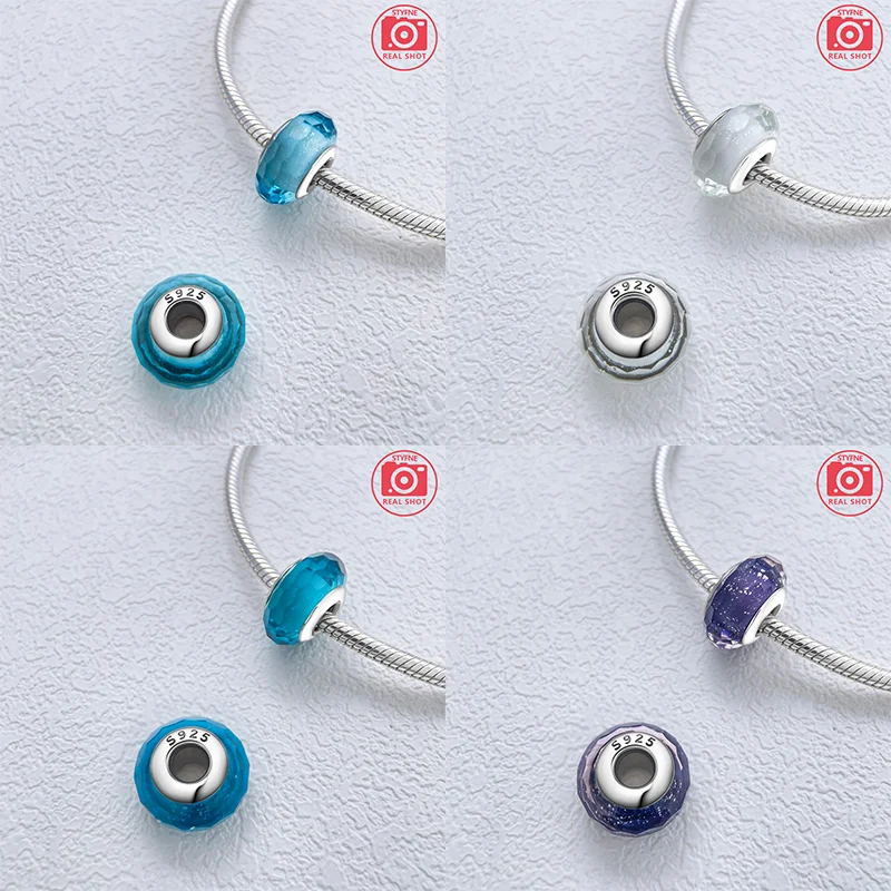 Farbige Muranoglasperlen aus 925er-Sterlingsilber, rund, glänzend, passend für Pandora-Original-Armbänder, DIY-Edelschmuck, Geschenk für Frauen – Detail 4