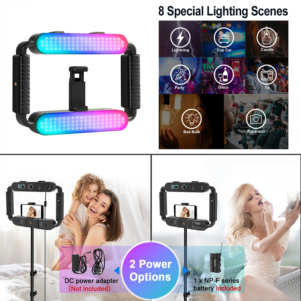 GVM On-Camera Light Smartphone Video Rig Vertical Shooting LED Ring Light LED Video Light DSLR Smartphone Handle Vlog Grip