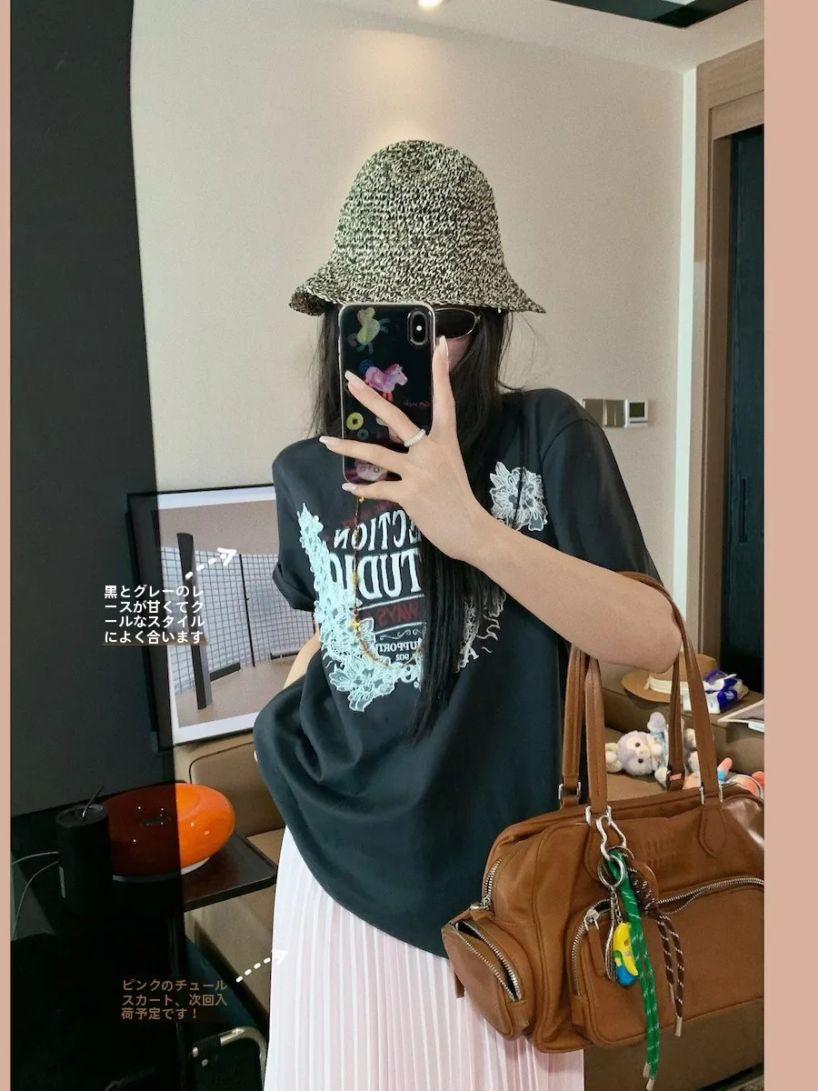 

Футболка женская ChunHua Zheng Sweet Cool Girl с кружевными вставками и буквенным принтом, свободная, универсальная, повседневная, в корейском стиле, хлопковая, короткий рукав