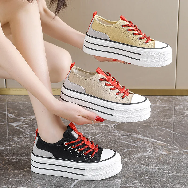 Women's Fashion Sneakers Internally increased thick sole Women Comfortable Canvas  Sneakers Non-Slip Womens Walking Shoes