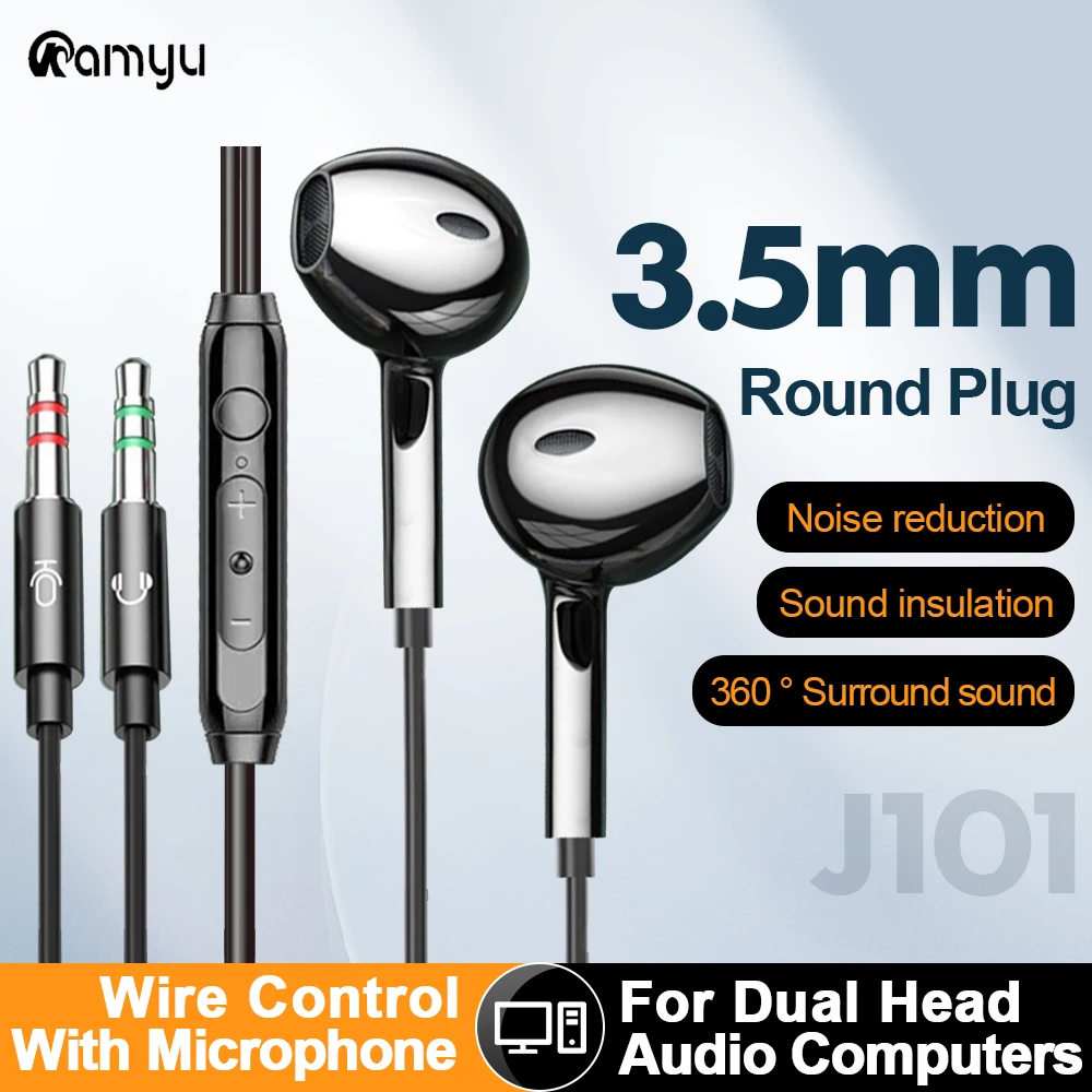 KAMYU เดสก์ท็อปหูฟังแบบมีสายพร้อมไมโครโฟนแจ็ค 3.5 มม.สําหรับ PC คุณภาพสูงเดสก์ท็อปคอมพิวเตอร์หูฟังแบบมีสาย