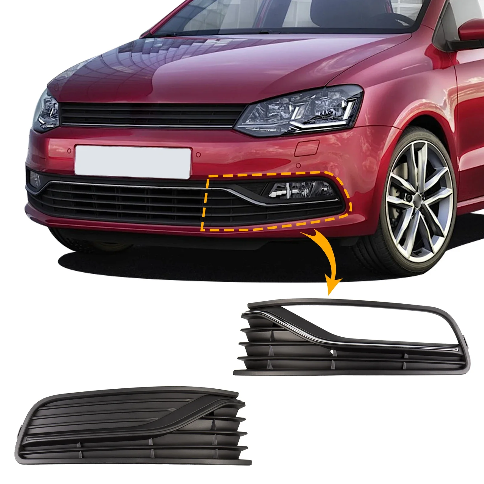 

OLANGDA Fog Light Grill Cover Frame Lamp Shade Under Front Bumper For VW POLO 6R Hatchback Accessories 2014 2015 2016 2017