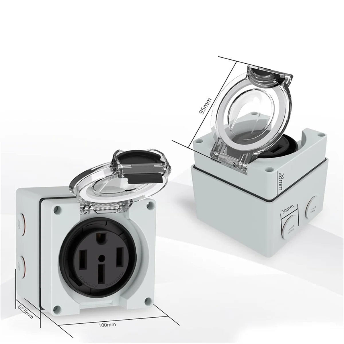 

A002 50Amp Power Outlet Box,125/250Volt NEMA 14-50R Receptacle Outdoor Dustproof and Weatherproof for Electric Vehicles