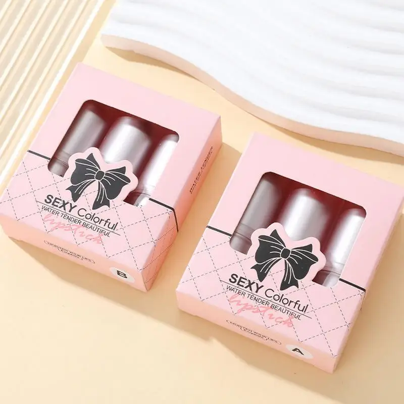 Shimmer Lipstick 3PCS Set di balsamo per le labbra idratante colorato per le donne prodotto portatile per la cura delle labbra per il regalo di san valentino labbra carine