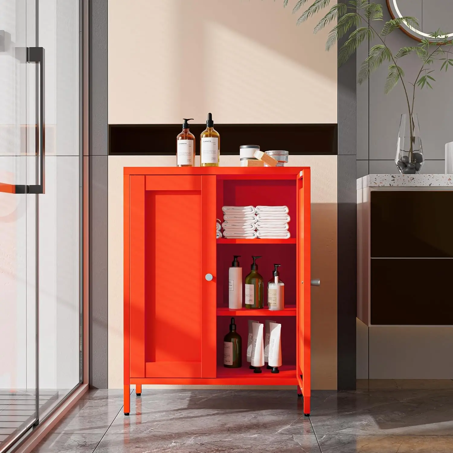 Bathroom Floor Cabinet,Freestanding Storage with Double Doors & 2 Adjustable Shelves,Modern Side Storage Cabine