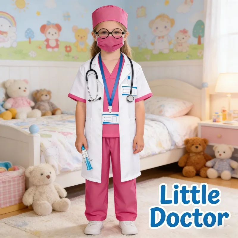 

Children’s Role-Play Doctor Suit Nurse Costume Set with White Coat Toy Bag Kindergarten Cosplay Game Outfit