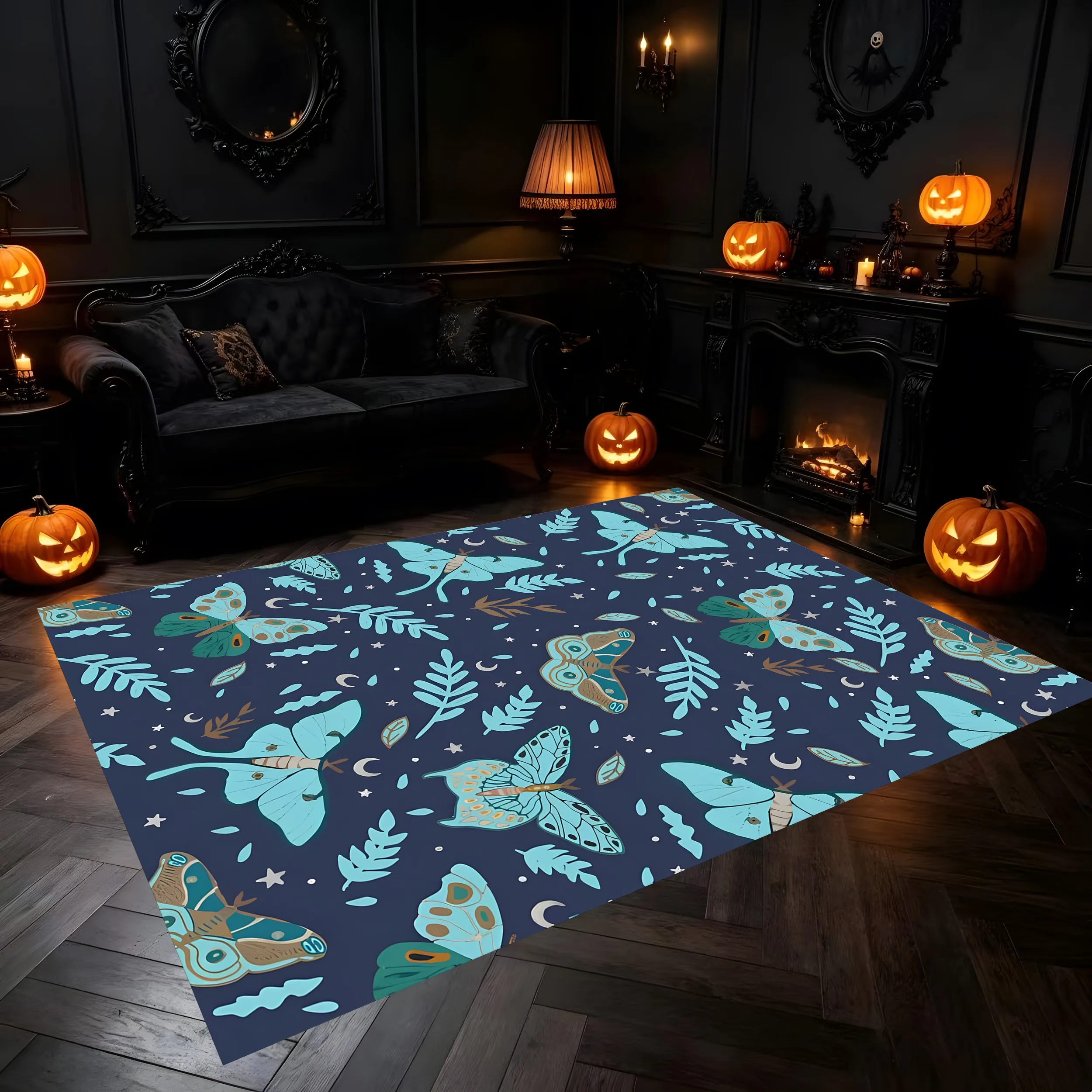 2D Large Carpet Retro Moth Star Moon Leaf Fresh Natural Style for Living Room Bedroom