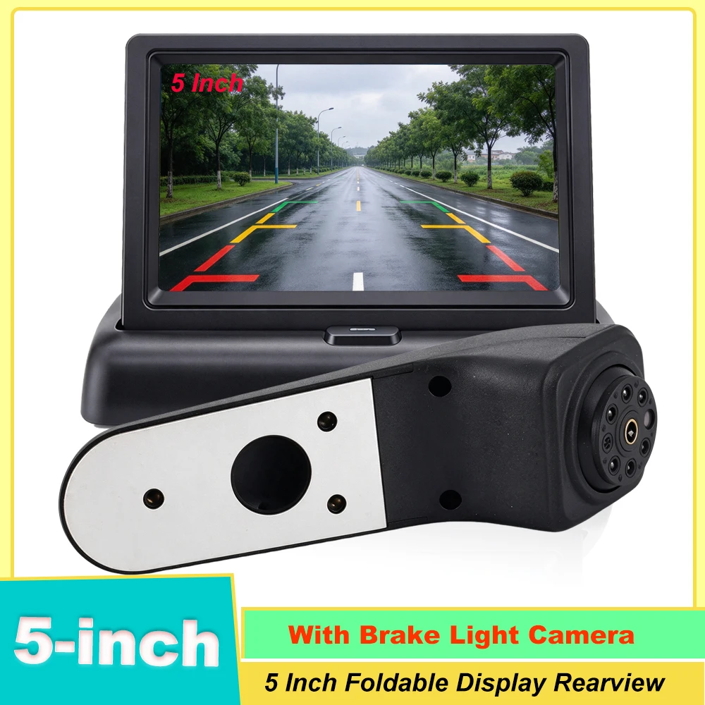 DIYKIT 5inch Foldabel IPS AHD Rear View Car Monitor Backup Monitor Brake Light Backup Camera Kit