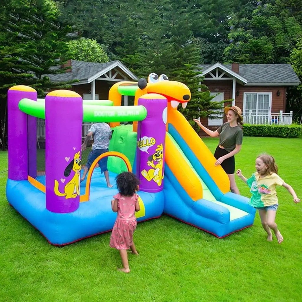 

Inflatable Bounce House with Slide, Climbing&Trampoline, Jumping Castle with Blower,Family Bouncy Playhouse for Indoor Outdoor