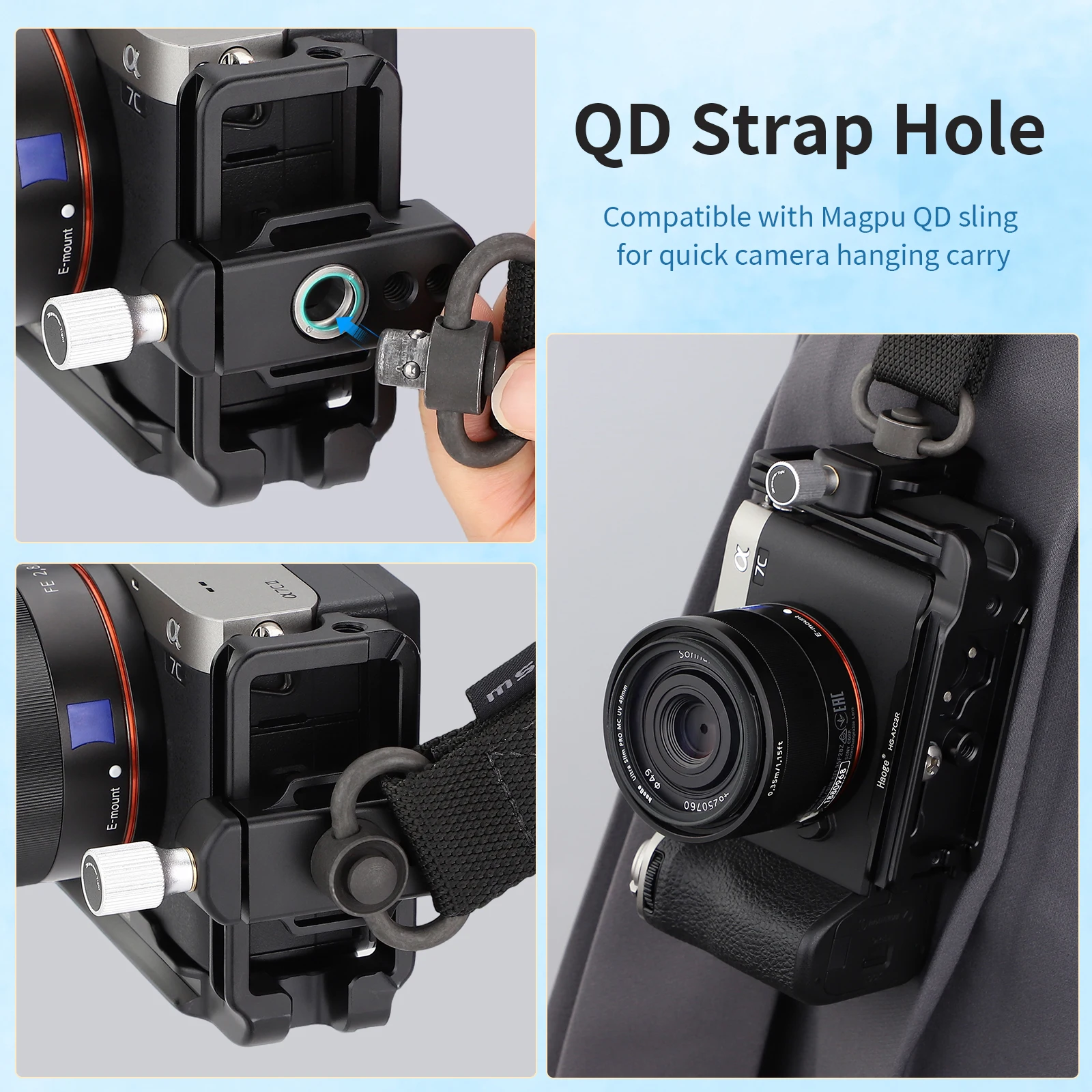 Haoge Leichtgewichtige Arca QR-Klemme mit 1/4 Zoll Loch QD-Anschluss für Magpul QD-Tragegurt, Kompatibel mit Arca Standard-Kamera CP-29QD – Detail 8