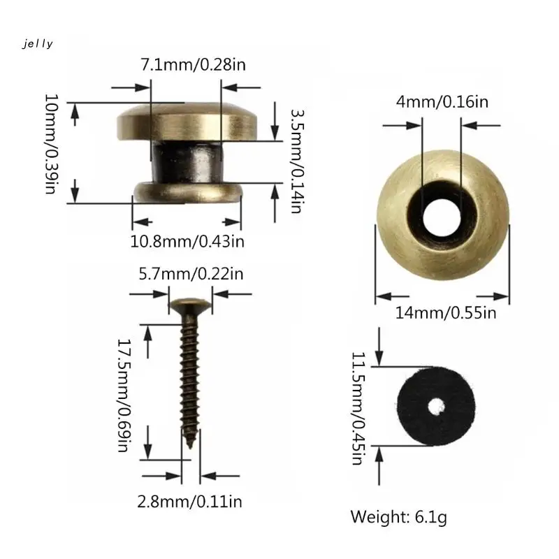 448C Guitar Strap Buttons Guitar Strap End Pins with Mounting Screws & Felts Cushions