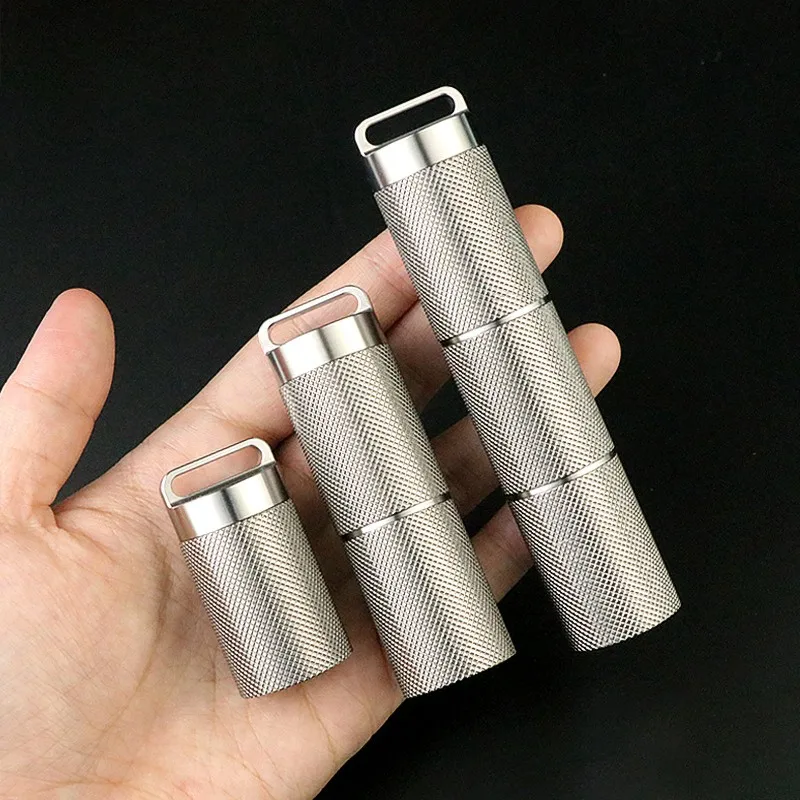 Titanium Alloy Sealed Capulle Pill Storage Bottle  Multi Layer Sealed Bottle Waterproof Outdoor EDC First Aid Tool with Necklace