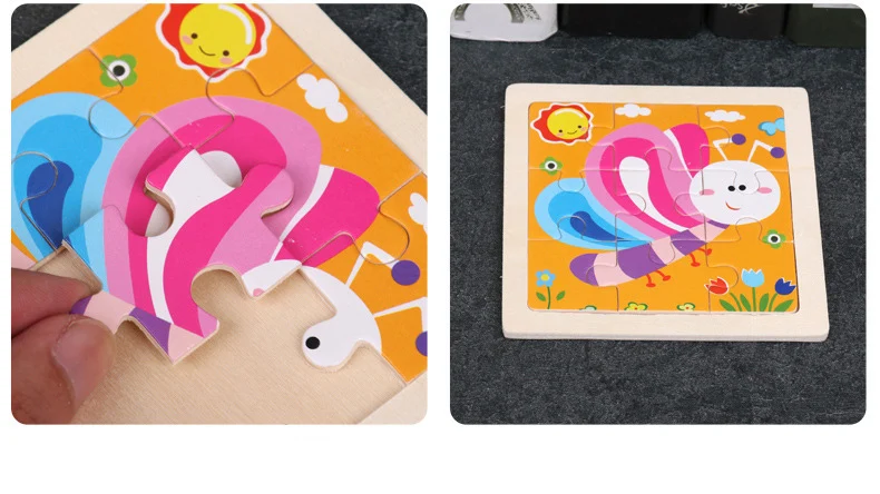 Heißer Verkauf 11X11CM Kinder Holz Puzzle Baby Cartoon Tier Verkehrs Tangram Holz Puzzle Pädagogisches Puzzle Spielzeug Für kinder Geschenke – Detail 7