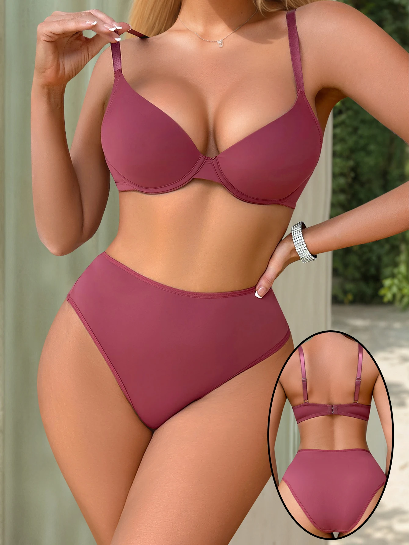 2-teiliges hochwertiges einfarbiges Dessous-Set, sexy Push-up-Set, rotes Set, angenehm zu tragen, Push-up-BH MR3504