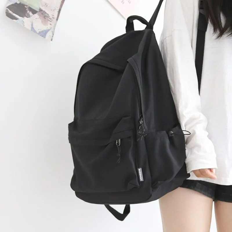 All-Match Solid Color Large Capacity Backpack Female 2023 New Schoolbag