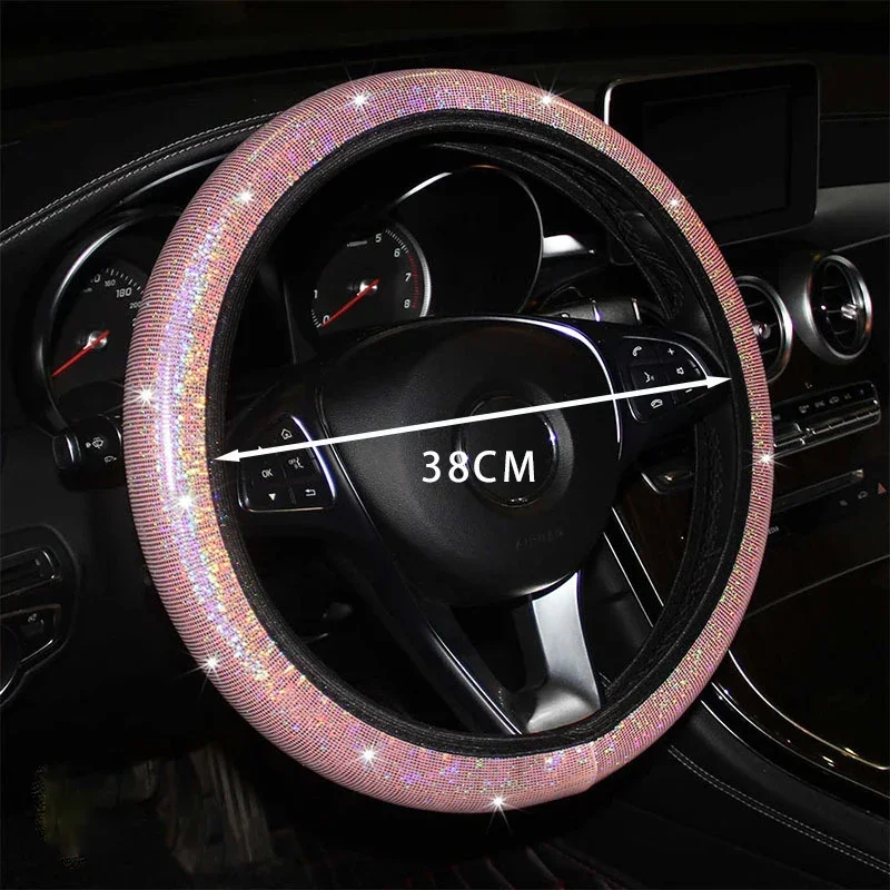 Bling Pokrowiec na kierownicę samochodową Elastyczny pokrowiec na kierownicę Kolorowy brązujący Uniwersalny 37/38cm BlingBling Akcesoria do kierownicy — zdjęcie 3