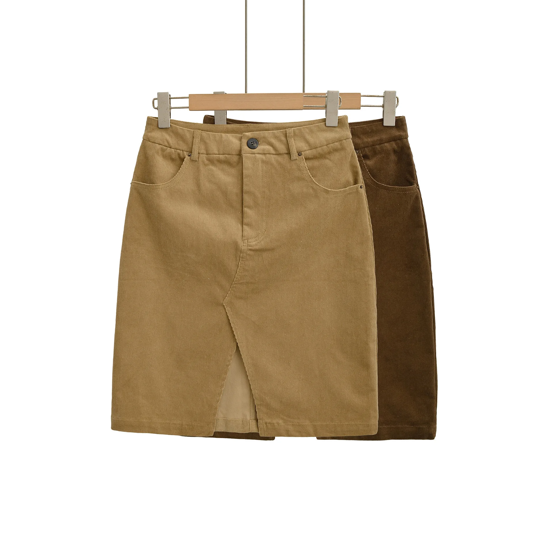 2025 New Corduroy Midi Skirt For Women Autumn And Winter Slimming High Waist Bodycon Front Slit A-Line Skirt Casaul Fashion 5TV4