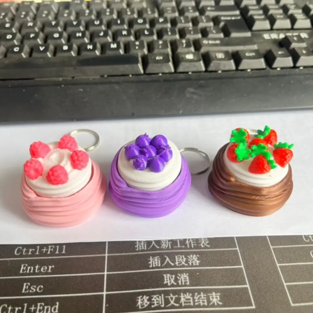 Keyring 3D Printed Clicker Key chain Simulated Cute Funny Cake Clicker Fidget Cartoon Push Button Keyboard Fidget Backpack