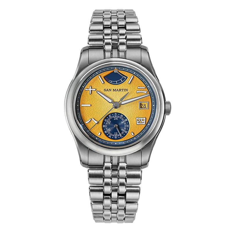 

San Martin Мужские автоматические часы 39 мм Механические наручные часы 10 атм Водонепроницаемые светящиеся сапфировые часы с дисплеем запаса хода Miyota 9132