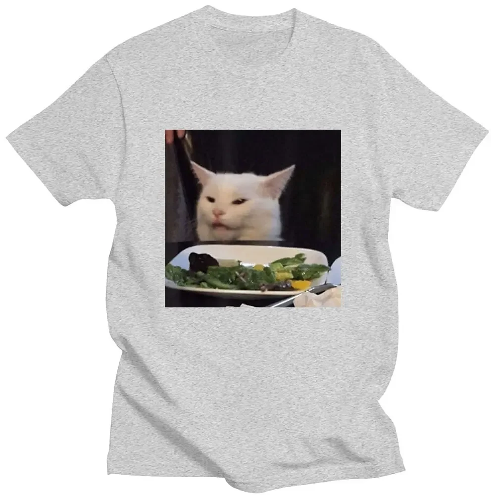 طاولة عشاء مخصصة من نوع Cat Meme ، هاراجاكي صيفي ، صراخ إنترنت مضحك ، رسومات مشوشة ، أكمام قصيرة من القطن برقبة دائرية ، أكمام جديدة #5