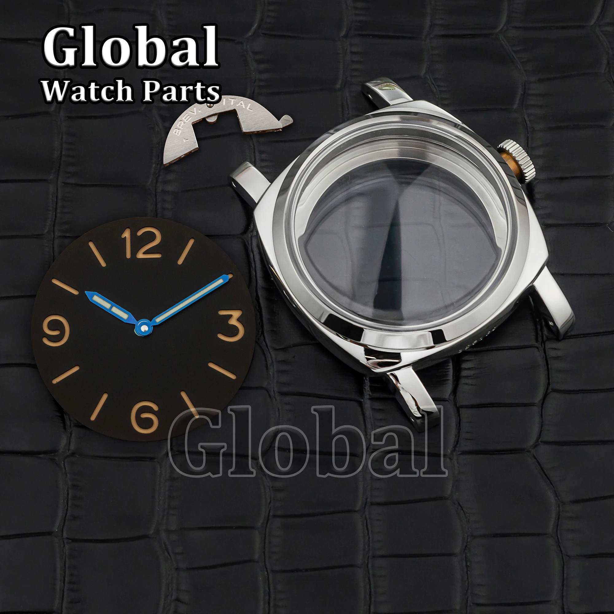 for PAM 6152 Stainless Steel Vintage 47mm Watch Case 39mm Dial Hands 10ATM Waterproof Case Fit ETA 6497/6498 ST3600 Movement