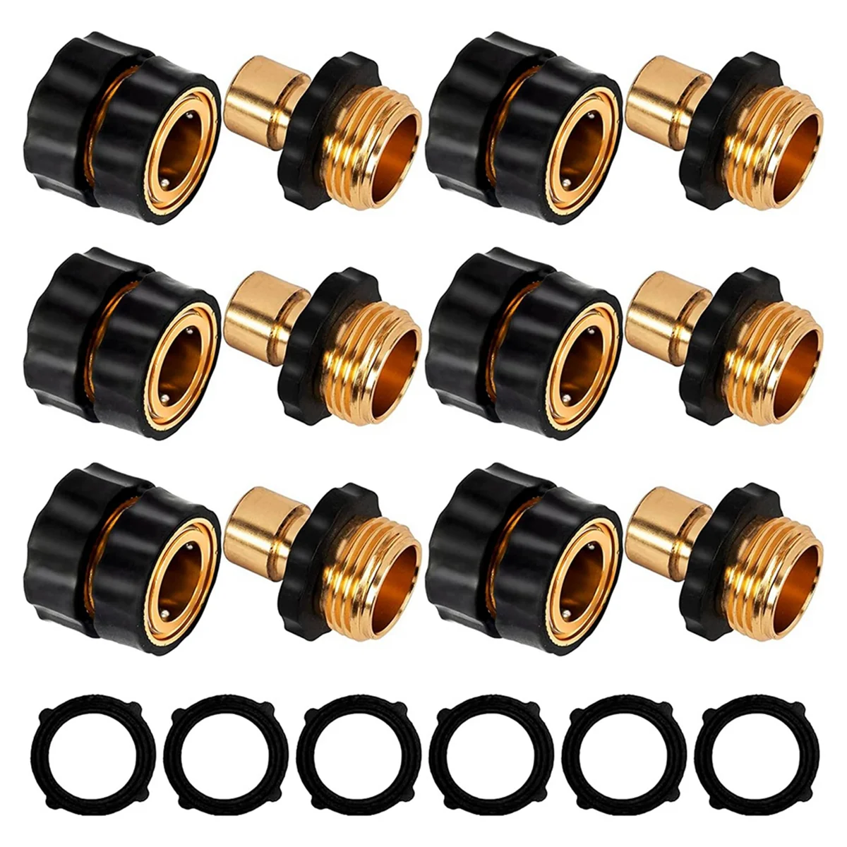 3/4 Inch Garden Hose Quick Connect,Garden Hose Fittings,Male and Female Water Quick Release Hose Connector,6 Set