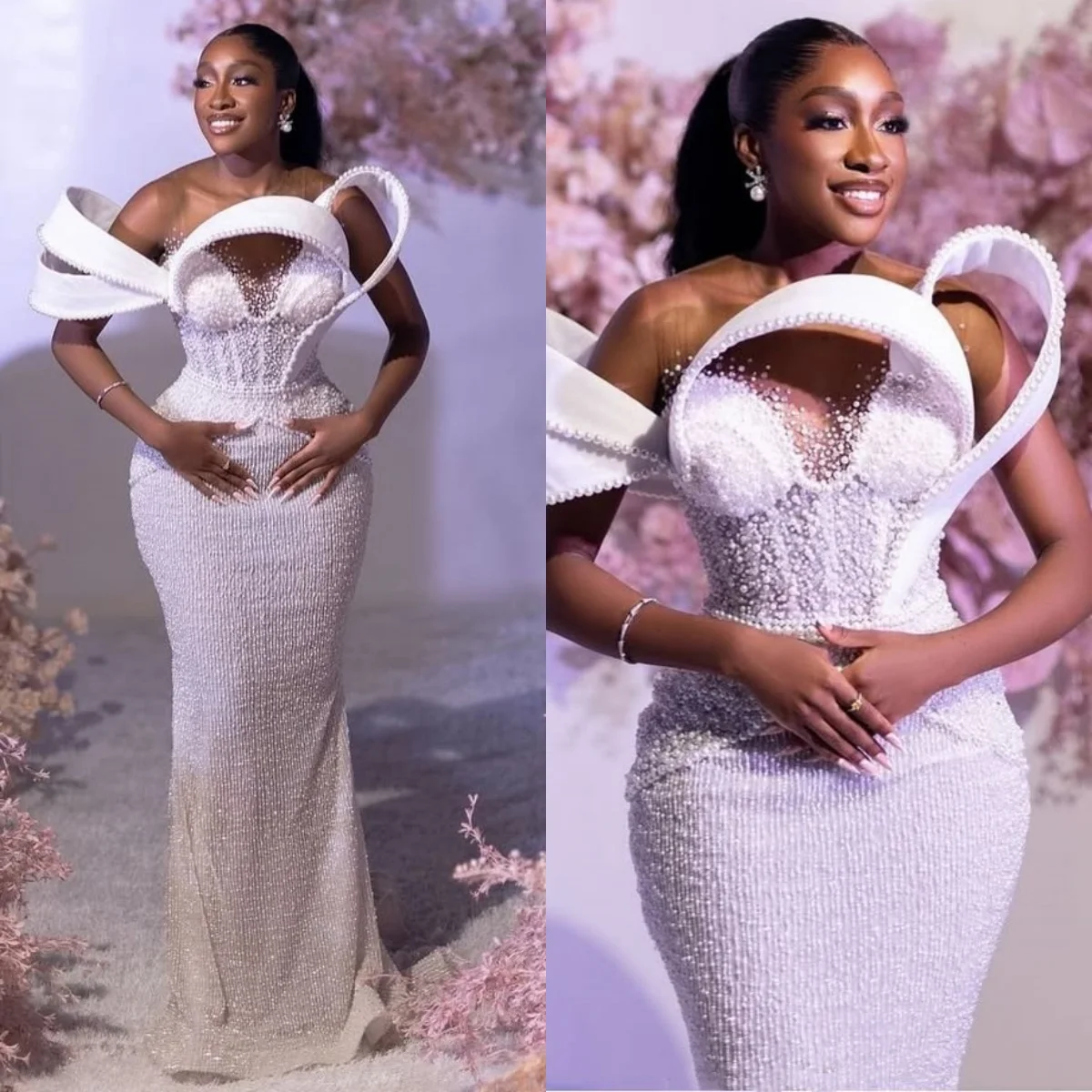 Unique Mermaid Pearls Wedding Dresses Sequins Beading Bridal Gowns Shiny Customized Princess Bride Dress Vestidos De Novia