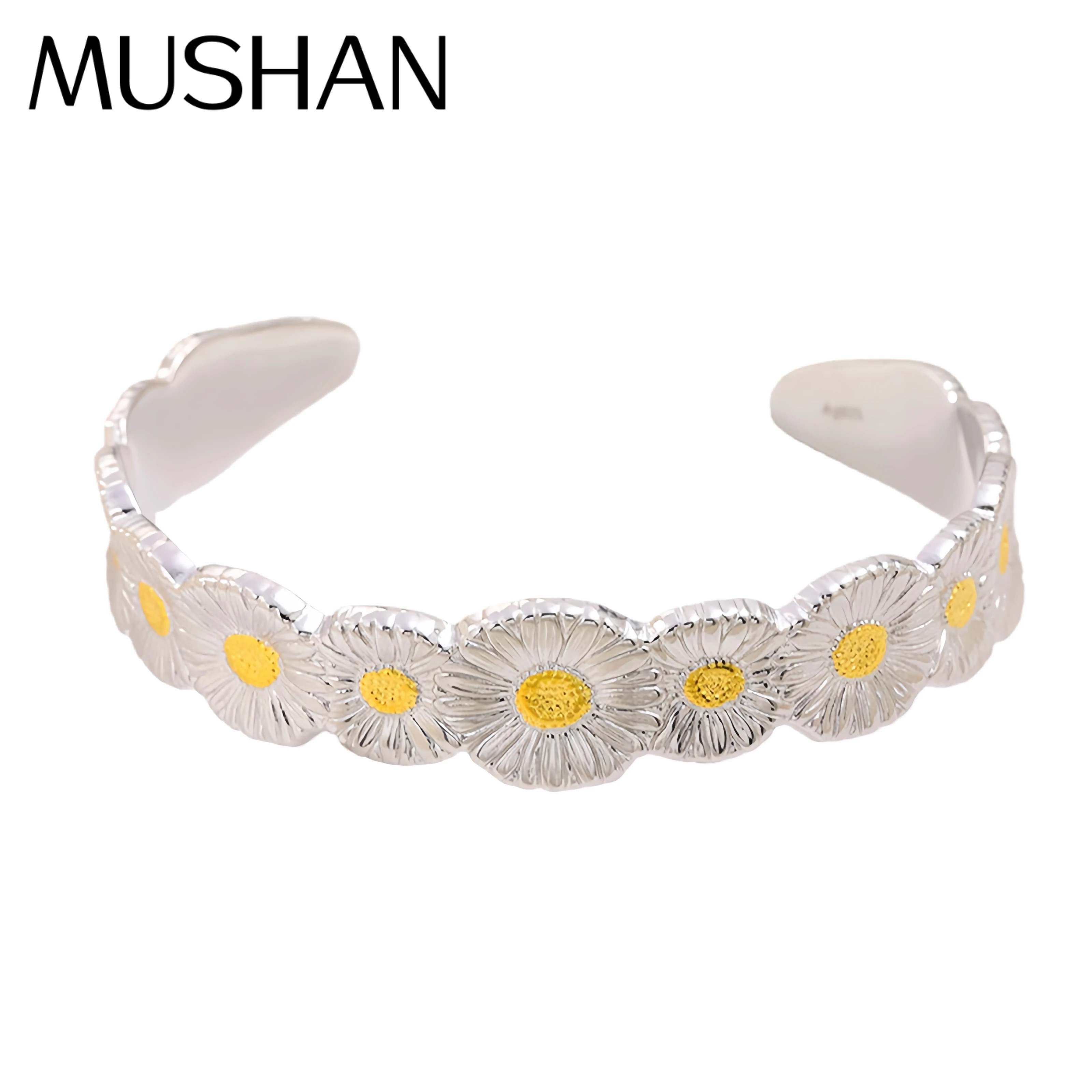 

MuShan Элитный бренд итальянский матовый золотой цветок открытый браслет для женщин стерлингового серебра 925 пробы 18 К позолоченные открытые браслеты ювелирные изделия
