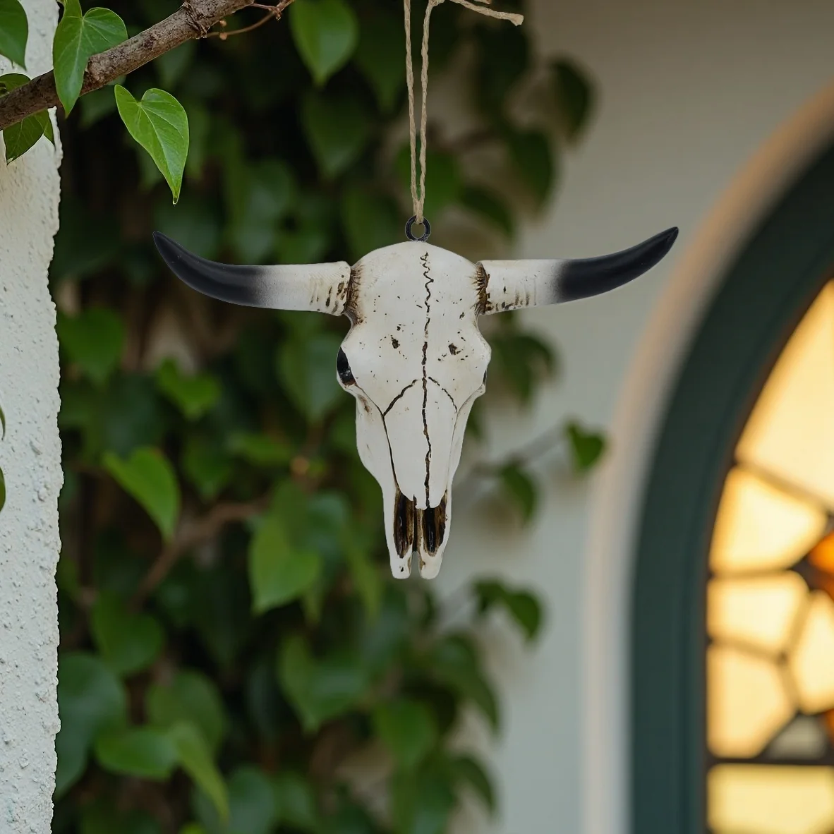 Harnisch-Bullenschädel-Ornament, Retro-Tierstatue, Anhänger, Halloween-Weihnachtsdekoration, Wanddekoration für Zuhause, Büro, Bar, Zubehör – Detail 3