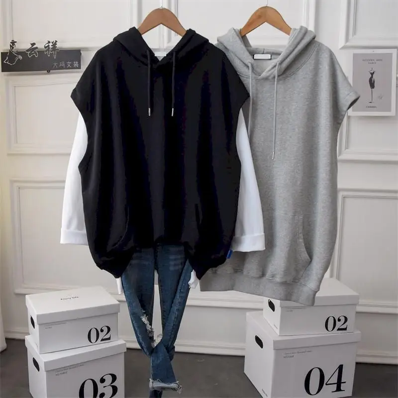 Casual Autumn Hoodies Women Korean Style Hooded Waistcoat Fashion Loose Pullover Vest Sleeveless Hoodie Trendy Womens Clothing