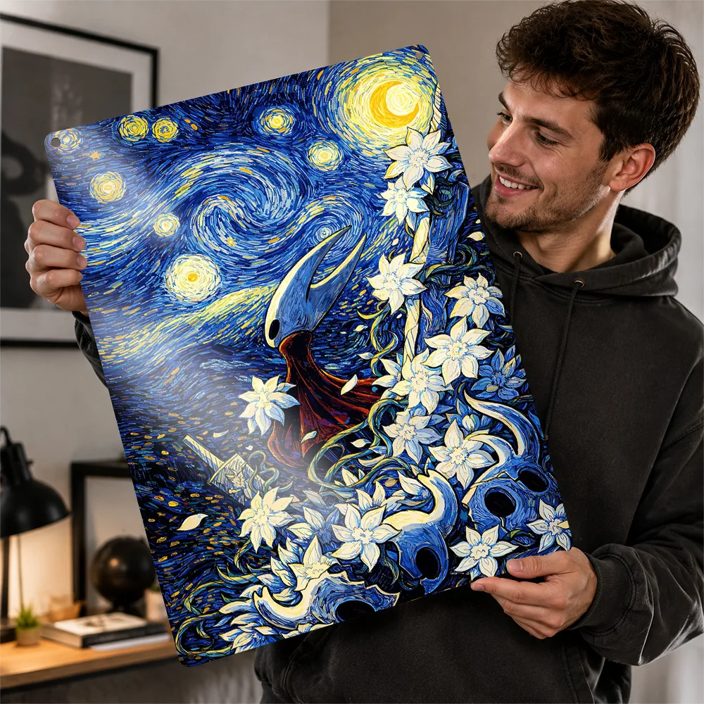 Hornet in Starry Night Style 3D Texture Metal Poster Customized Wall Art Tin Sign Gift for Mancave Decoration Room Accessories