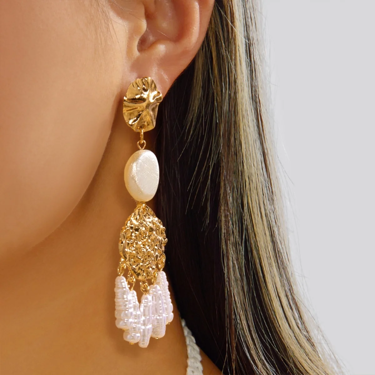 Böhmische geometrische unregelmäßige Imitationsperlen-Quastenohrringe für Damen und Herren, Muschel-Korallen-Strandohrringe, Sommerschmuck – Detail 17