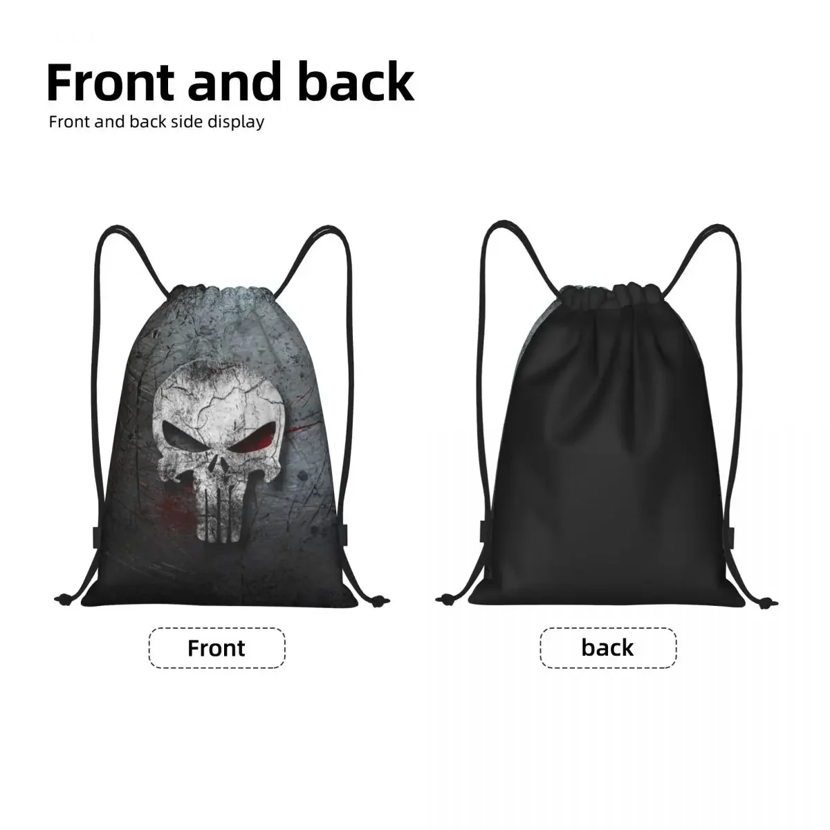 Skeleton Skull Heavy Metal Punishers Drawstring Backpack Women Men Sport Gym Sackpack Portable Shopping Bag Sack