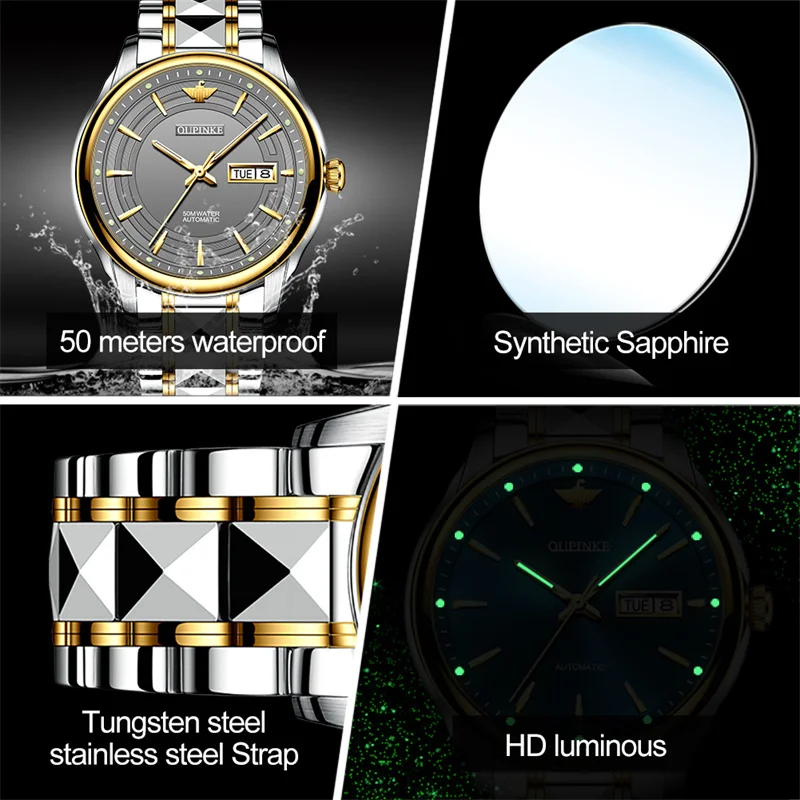 OUPINKE Top Mens Watches Business Automatic Mechanical Waterproof Watch For Man Sapphire Mirror Date Clock Men Relojes Hombre