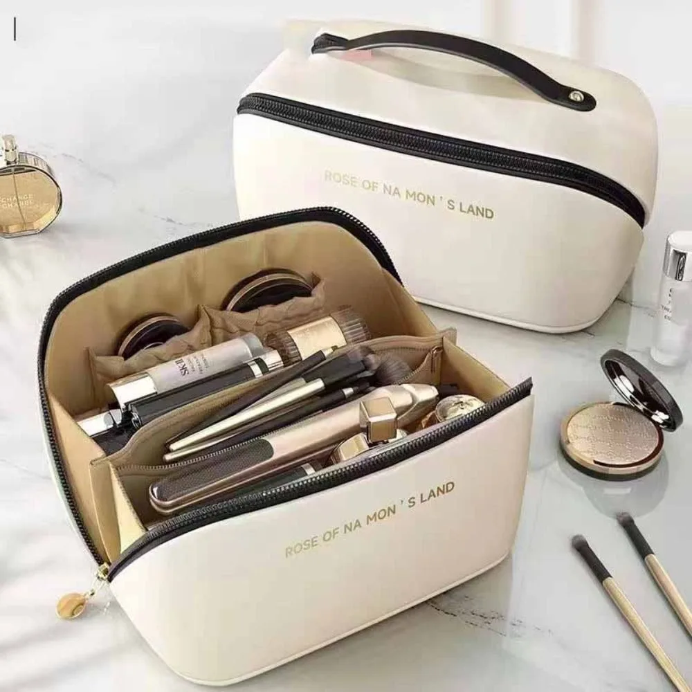 

Ins Square PU Leather Cosmetic Bag Zipper Waterproof Pillow Makeup Pouch Large Capacity Detachable Travel Wash Bag Female/Girls