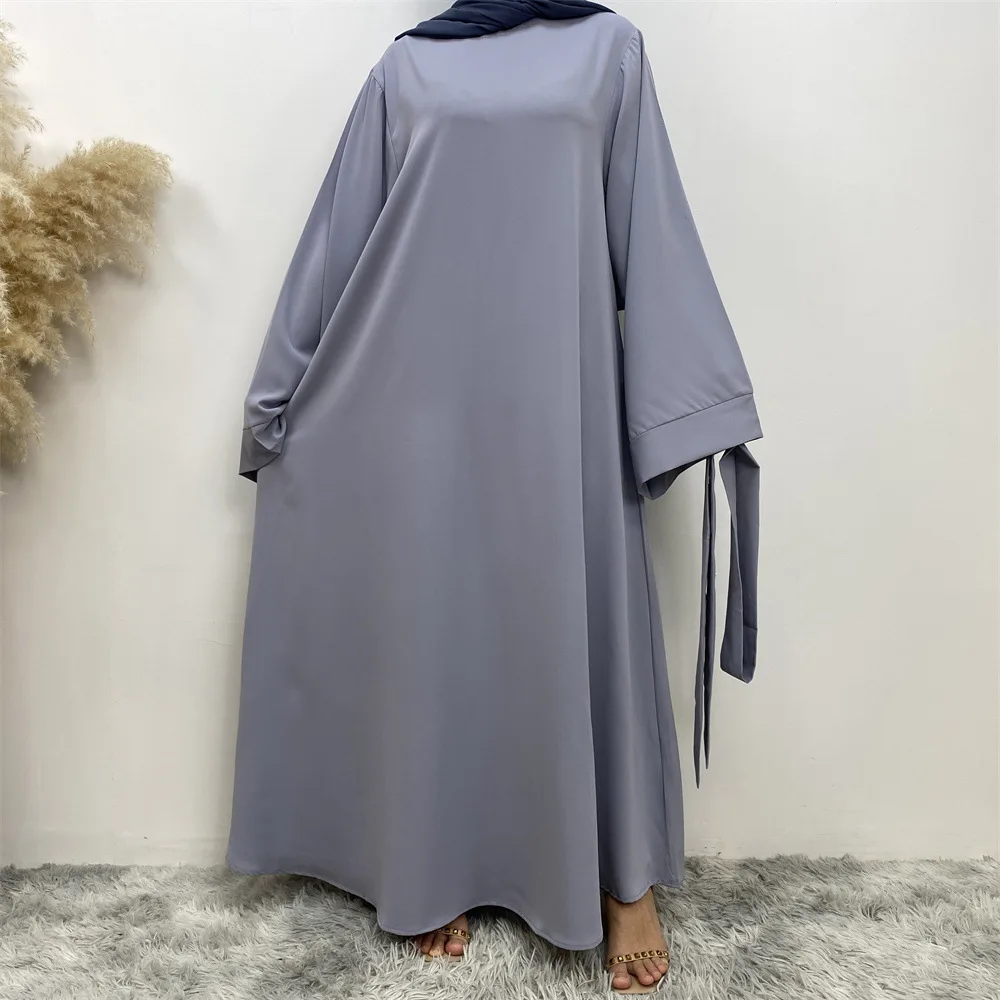 Imagem -05 - Abaya-vestidos Muçulmanos de Mangas Retas para Mulheres Estilo Simples Dubai Turco Roupas Islâmicas Ramadã Casual Roupas Modest Eid