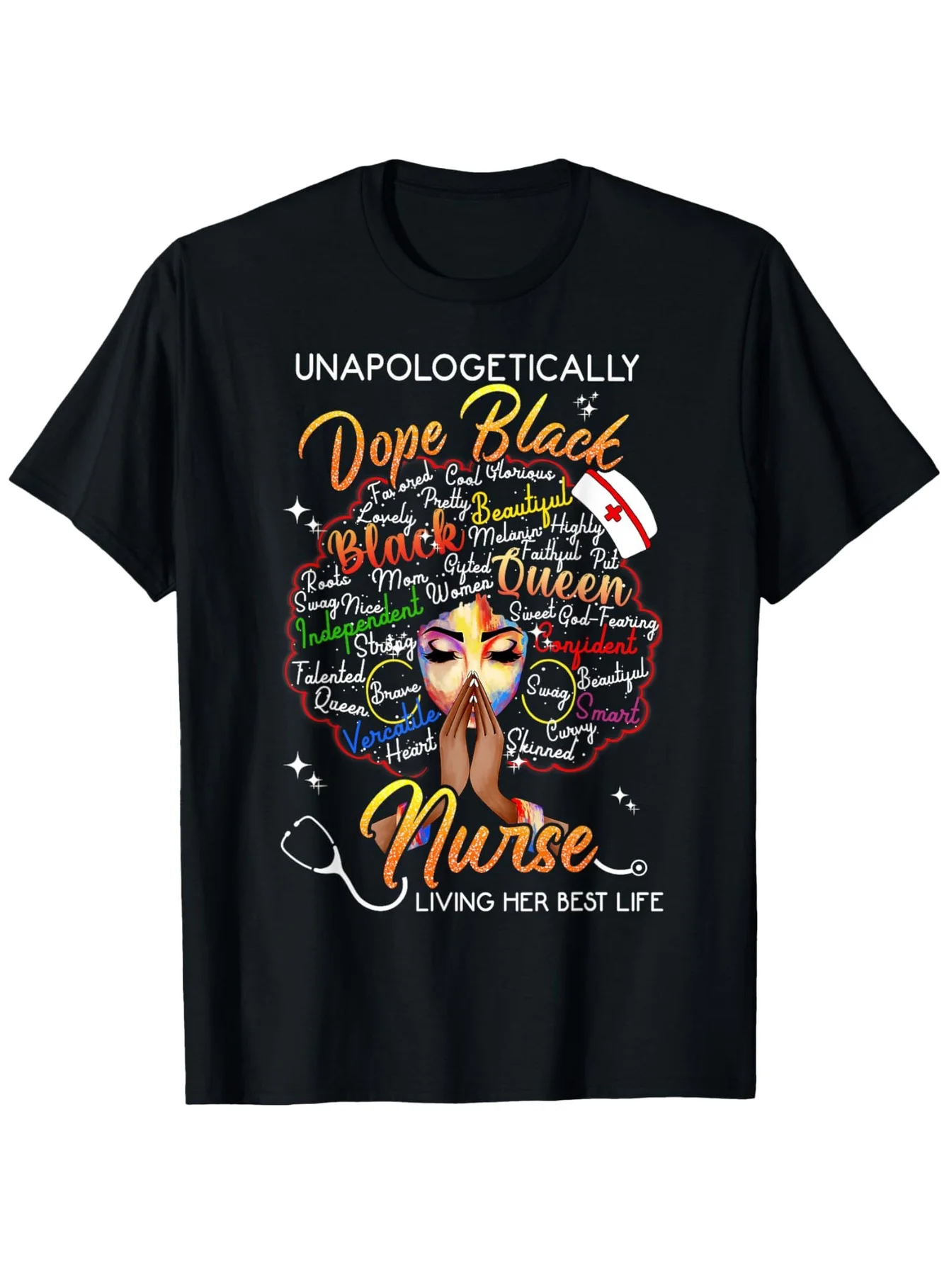

Black Nurse Melanin Pride T-Shirt - 100% Cotton S-3XL, Black RN Practitioner Tee